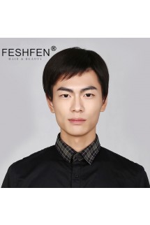 FESHFEN中老年男士真發(fā)假發(fā)短直發(fā)真人發(fā)絲逼真自然商務男士頭套